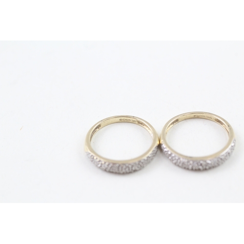 77 - 2 x 9ct gold diamond rings (2.8g) Size  J 1/2 + J 1/2