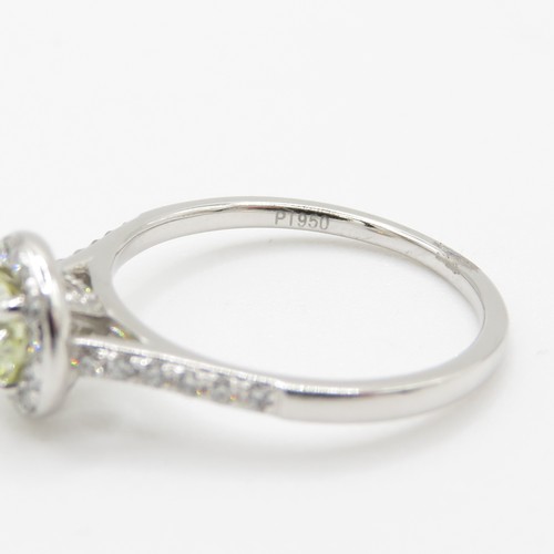 1 - Platinum Diamond Halo Ring - Set with a yellow natural earth mined diamond (0.50ct) with a hallmarke... 