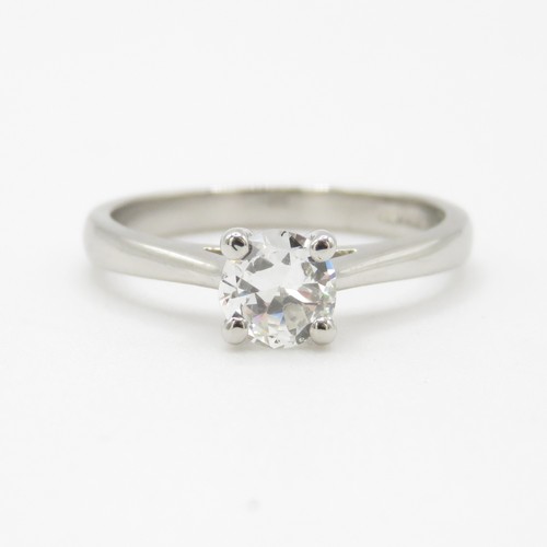 1 - Platinum Diamond Solitaire Ring - Size N - Set with a transitional cut natural earth mined diamond 0... 