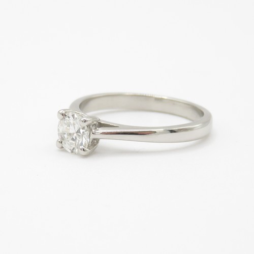 1 - Platinum Diamond Solitaire Ring - Size N - Set with a transitional cut natural earth mined diamond 0... 