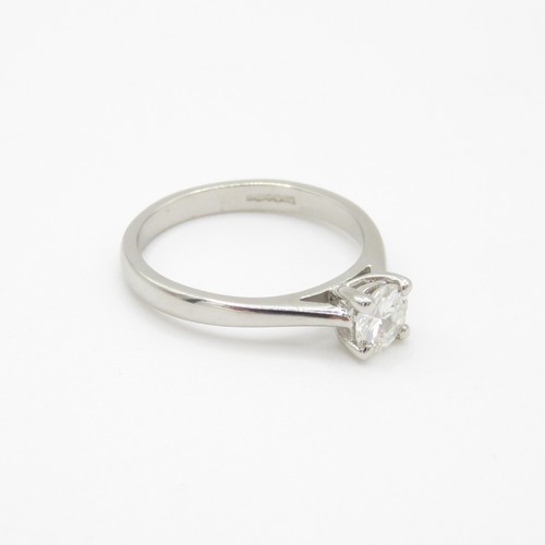 1 - Platinum Diamond Solitaire Ring - Size N - Set with a transitional cut natural earth mined diamond 0... 