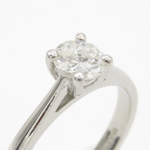 1 - Platinum Diamond Solitaire Ring - Size N - Set with a transitional cut natural earth mined diamond 0... 