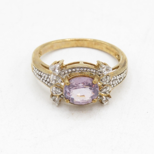 52 - 9ct gold amethyst & diamond ring (3.3g) Size  N