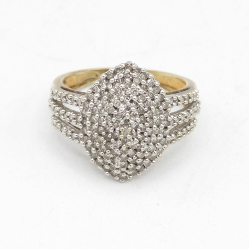 75 - 9ct gold diamond cluster cocktail ring (3.7g) Size  M