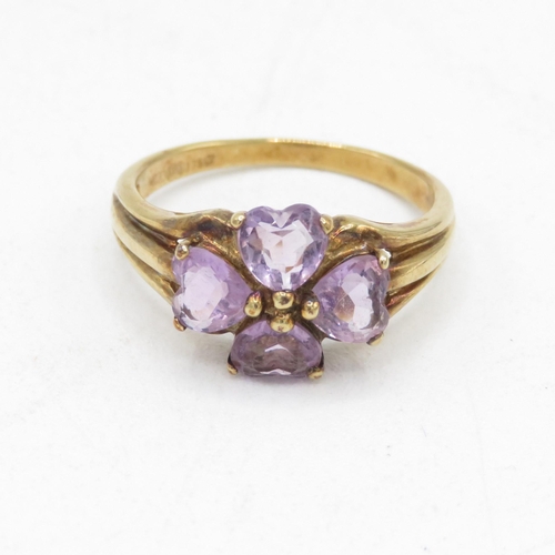 79 - 9ct gold amethyst floral dress ring (2.6g) AS SEEN - MISHAPEN Size  M