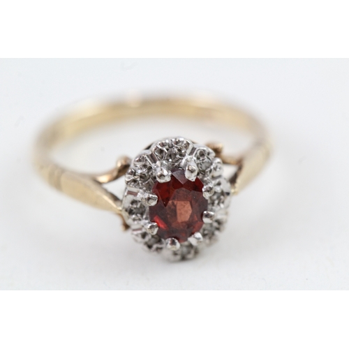 108 - 9ct gold vintage garnet & diamond cluster ring (2.7g) Size  K 1/2