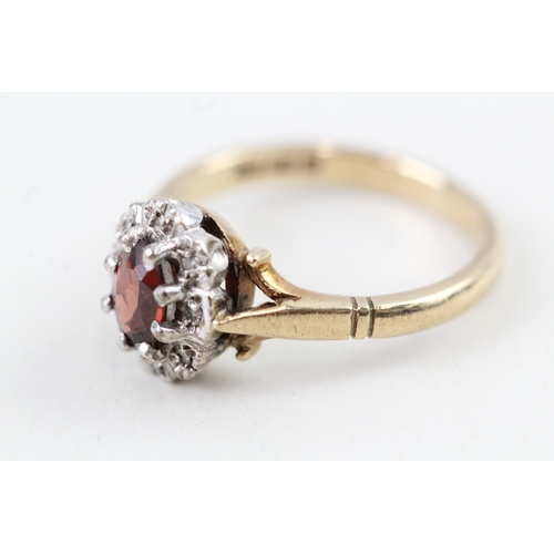 108 - 9ct gold vintage garnet & diamond cluster ring (2.7g) Size  K 1/2