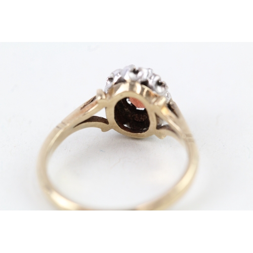 108 - 9ct gold vintage garnet & diamond cluster ring (2.7g) Size  K 1/2