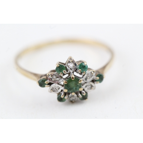 110 - 9ct gold vintage emerald & diamond dress ring (1.2g) Size  O