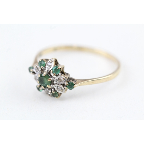 110 - 9ct gold vintage emerald & diamond dress ring (1.2g) Size  O