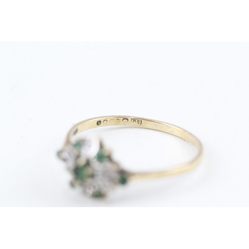 110 - 9ct gold vintage emerald & diamond dress ring (1.2g) Size  O