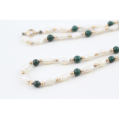 118 - 9ct gold pearl & nephrite necklace (6.9g)