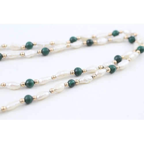 118 - 9ct gold pearl & nephrite necklace (6.9g)