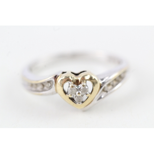 120 - 9ct gold diamond heart shape dress ring (2.6g) Size  O