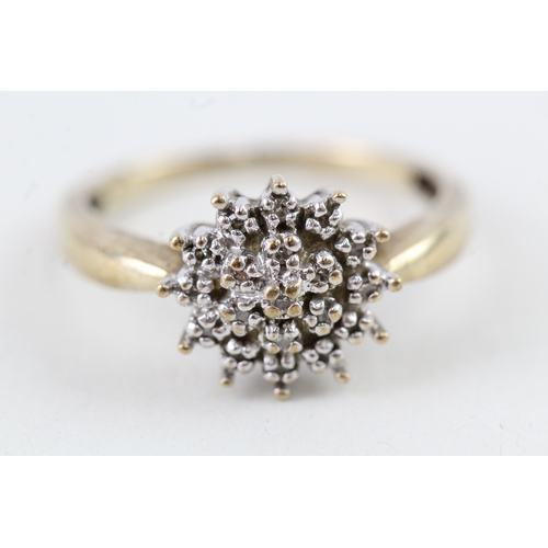 125 - 9ct gold diamond cluster ring (2.5g) Size  N