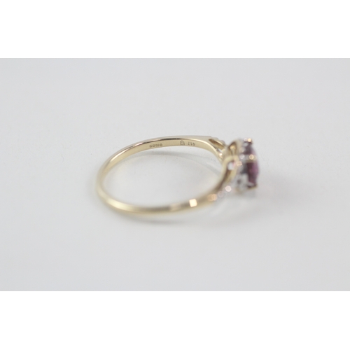 130 - 10ct gold purple garnet & diamond dress ring (1.7g) Size  N 1/2