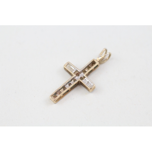 138 - 9ct gold diamond set cross earrings & pendant (1.8g)