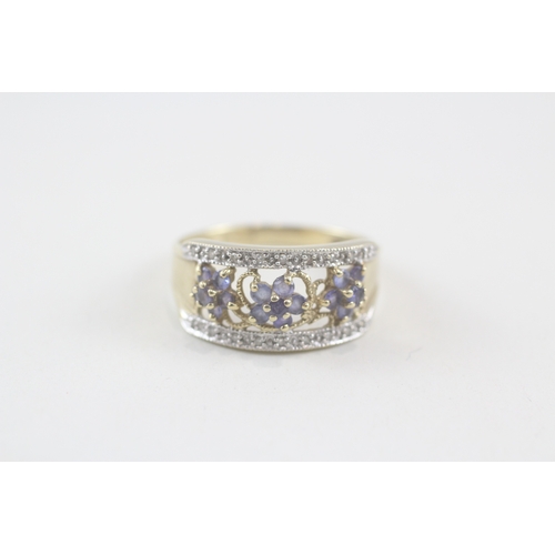 143 - 9ct gold tanzanite & diamond dress ring (3.5g) Size  W