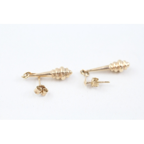 154 - 9ct gold diamond drop earrings with scroll backs (1g)