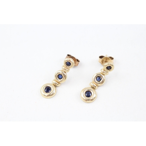 158 - 9ct gold sapphire drop earrings with scroll backs (1.3g)