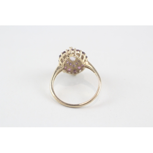 165 - 9ct gold pink multi-gemstone dress ring, gemstones including: garnet ,amethyst & rose quartz (2.9g) ... 