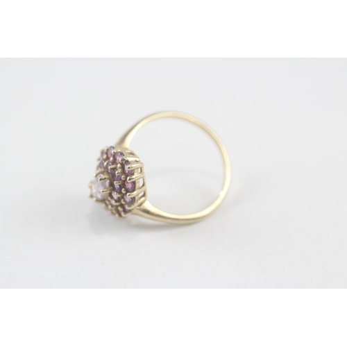 165 - 9ct gold pink multi-gemstone dress ring, gemstones including: garnet ,amethyst & rose quartz (2.9g) ... 