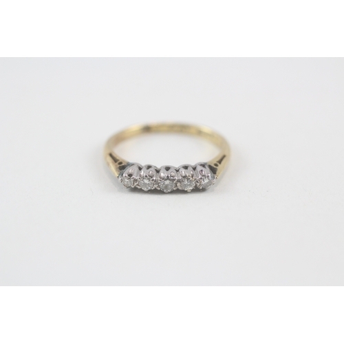 166 - 18ct gold & platinum vintage diamond five stone ring (2.2g) Size  K