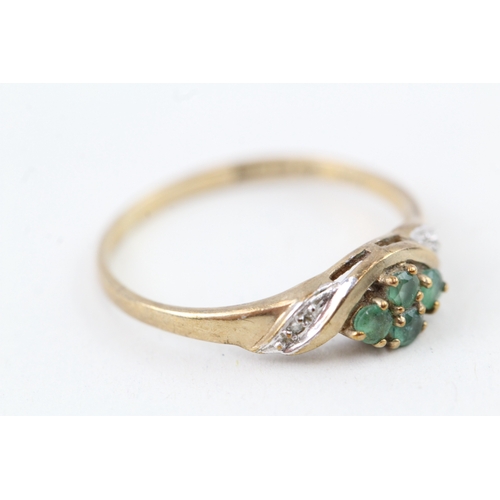 184 - 9ct gold vintage emerald & diamond dress ring (1.5g) Size  P