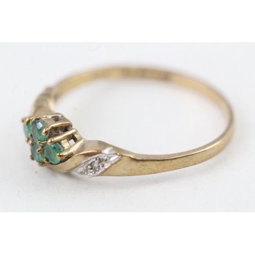 184 - 9ct gold vintage emerald & diamond dress ring (1.5g) Size  P