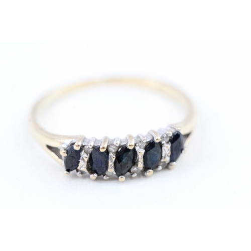 194 - 9ct gold vintage sapphire & diamond dress ring (1.6g) Size  N