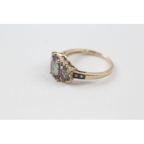 2 - 9ct gold mystic topaz and diamond trilogy dress ring with citrine set shoulders (3g) Size  N 1/2