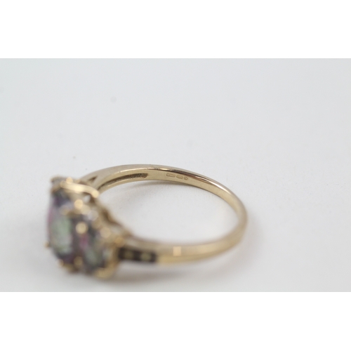 2 - 9ct gold mystic topaz and diamond trilogy dress ring with citrine set shoulders (3g) Size  N 1/2