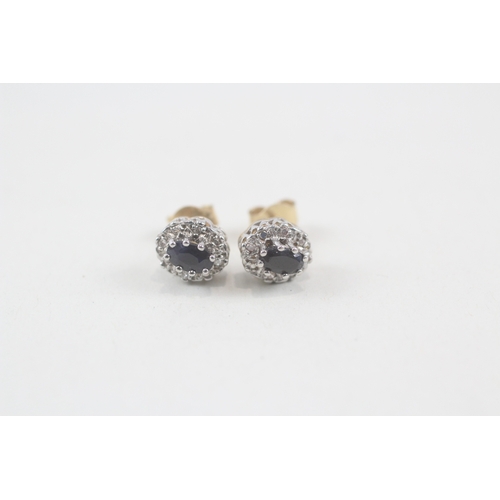 212 - 9ct gold sapphire & diamond cluster earrings (1.8g)