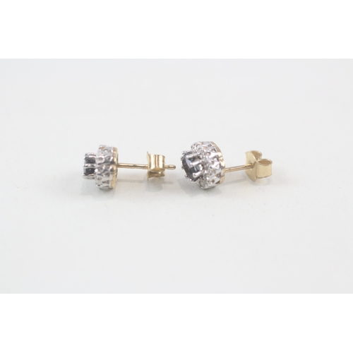 212 - 9ct gold sapphire & diamond cluster earrings (1.8g)