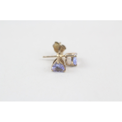 213 - 9ct gold pear cut tanzanite stud earrings (0.8g)