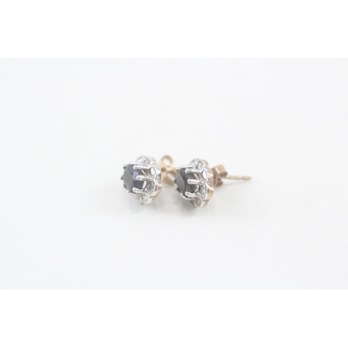 217 - 9ct gold sapphire & diamond cluster stud earrings (1.4g)