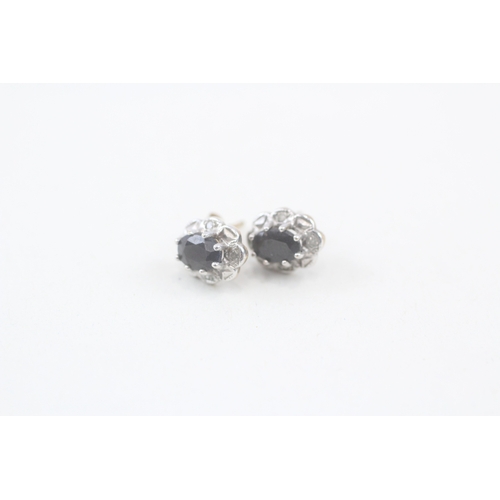 217 - 9ct gold sapphire & diamond cluster stud earrings (1.4g)