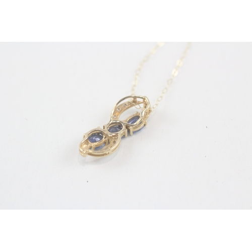 219 - 9ct gold sapphire & diamond pendant necklace (1.6g)