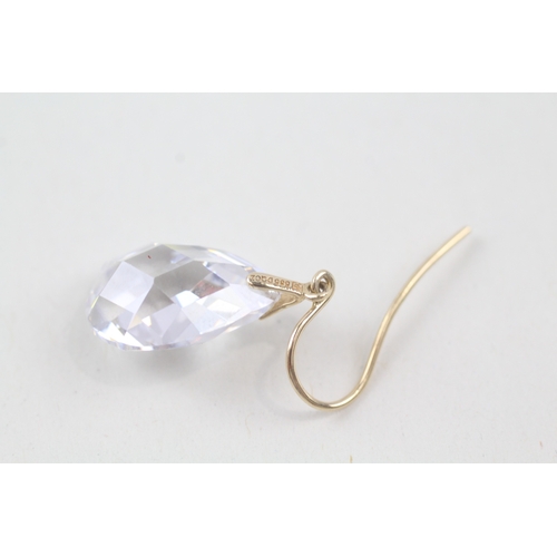 231 - 14ct gold faceted cubic zirconia drop earrings (7.8g)