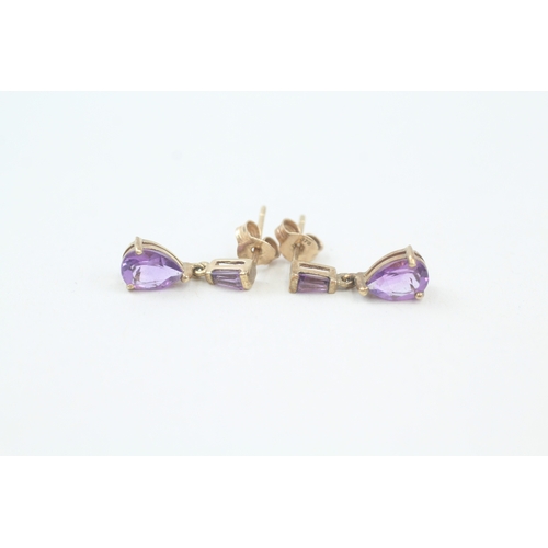 234 - 9ct gold amethyst drop earrings (1.4g)