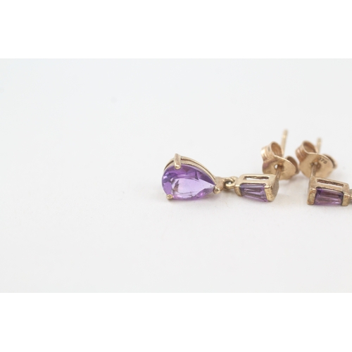 234 - 9ct gold amethyst drop earrings (1.4g)