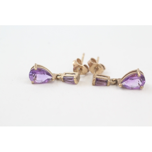 234 - 9ct gold amethyst drop earrings (1.4g)