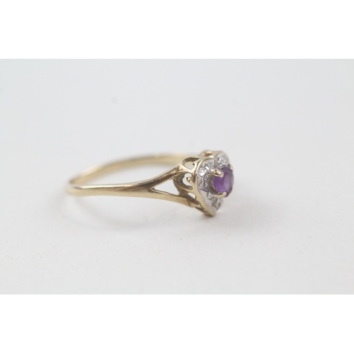 235 - 9ct gold amethyst and diamond heart design dress ring (1.4g) AS SEEN - MISSHAPEN Size  M