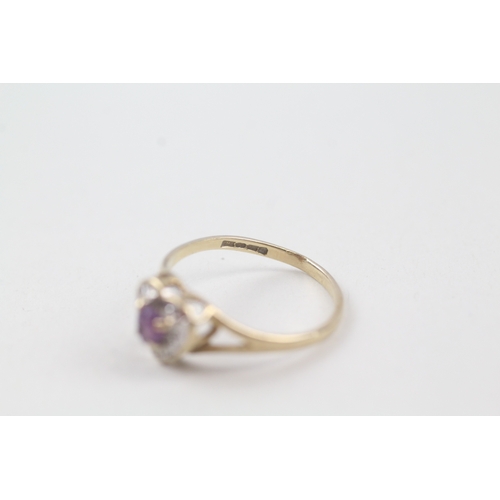 235 - 9ct gold amethyst and diamond heart design dress ring (1.4g) AS SEEN - MISSHAPEN Size  M