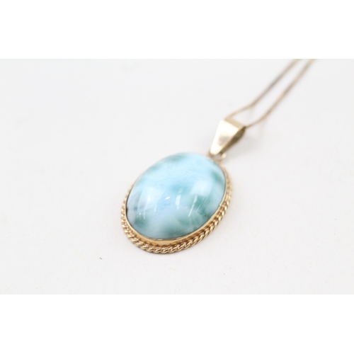 241 - 14ct gold larimar pendant with 9ct gold chain (5g)