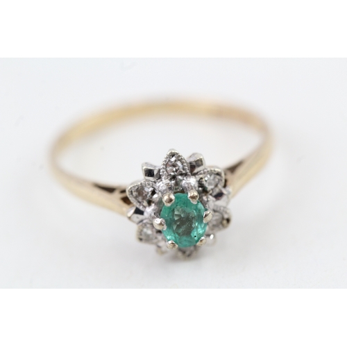 247 - 9ct gold vintage emerald & diamond cluster ring (1.8g) Size  M