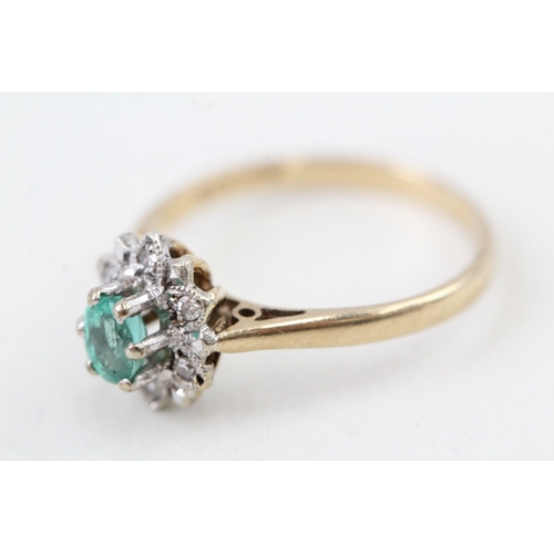 247 - 9ct gold vintage emerald & diamond cluster ring (1.8g) Size  M