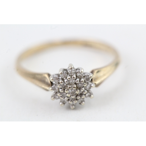 252 - 9ct gold parve set diamond cluster ring (1.7g) Size  J 1/2