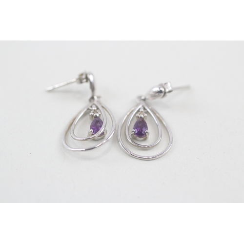 31 - 9ct gold pear cut amethyst & diamond drop earrings (1.7g)