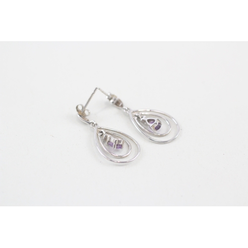 31 - 9ct gold pear cut amethyst & diamond drop earrings (1.7g)